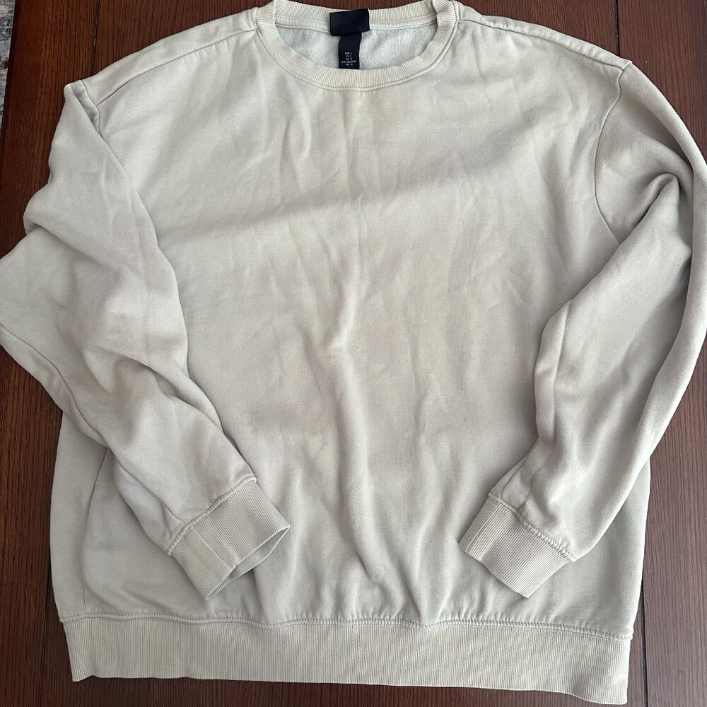 H&M Mens Large Loose‎ Fit Crewneck Pullover Tan